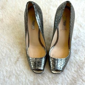Prada Silver (Croc embossed)Open Toe Pumps Size 40.5